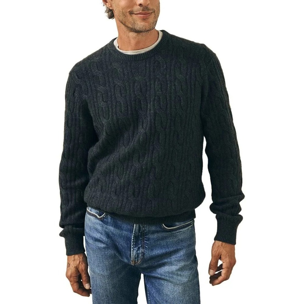 Faherty Reserve Cashmere Cable Crew Sweater Charcoal Grey Medium